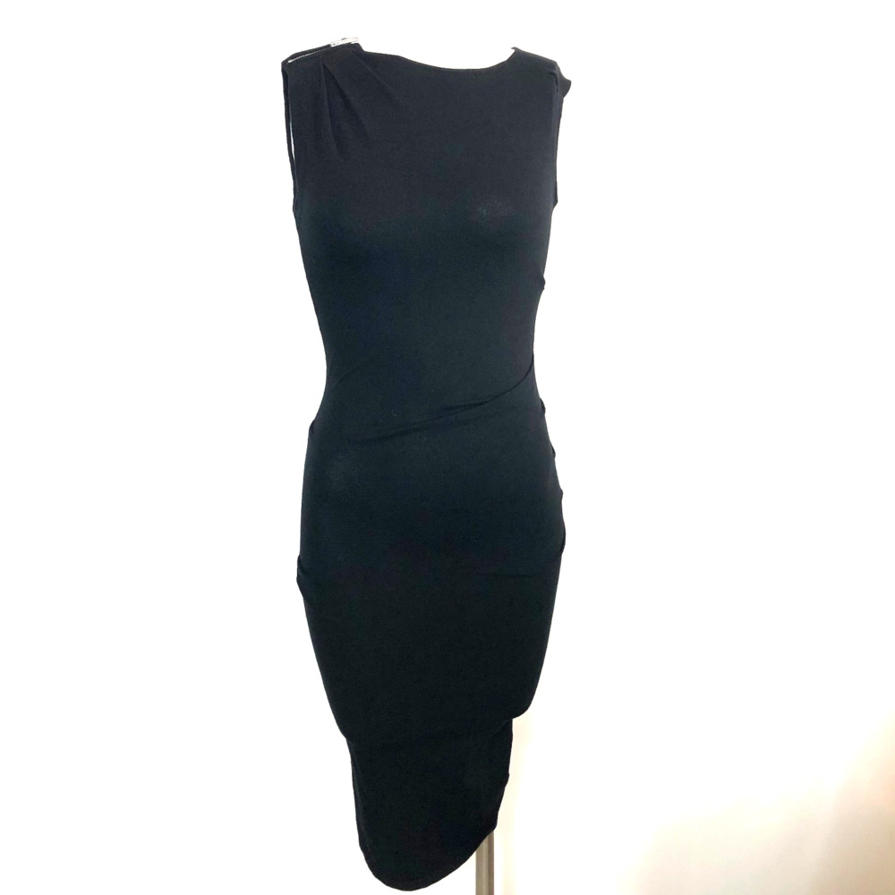 All Saints XS Bodycon Viscose Twisted Sleeveless Knee Length Dress Black